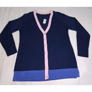 Talbots Girlfriend Colorblock Cardigan NWT Blue Pink Preppy Classic  Button Sz M